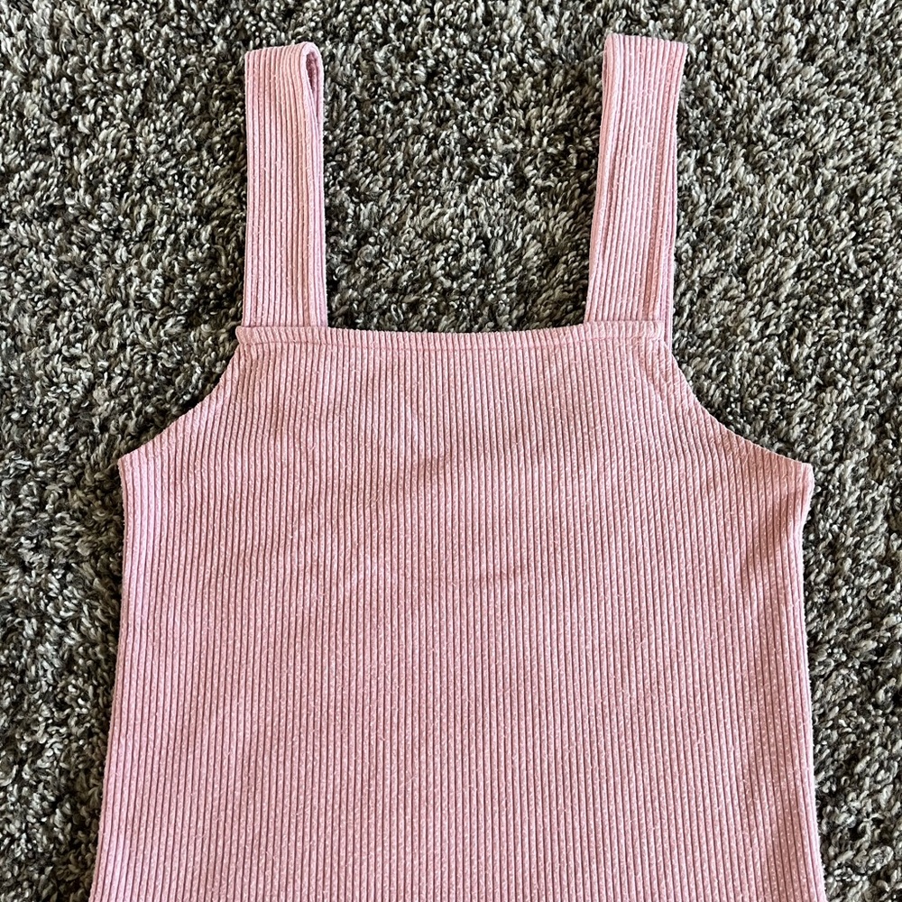 American Eagle Outfitters Pink Ribbed Fitted Tank Top